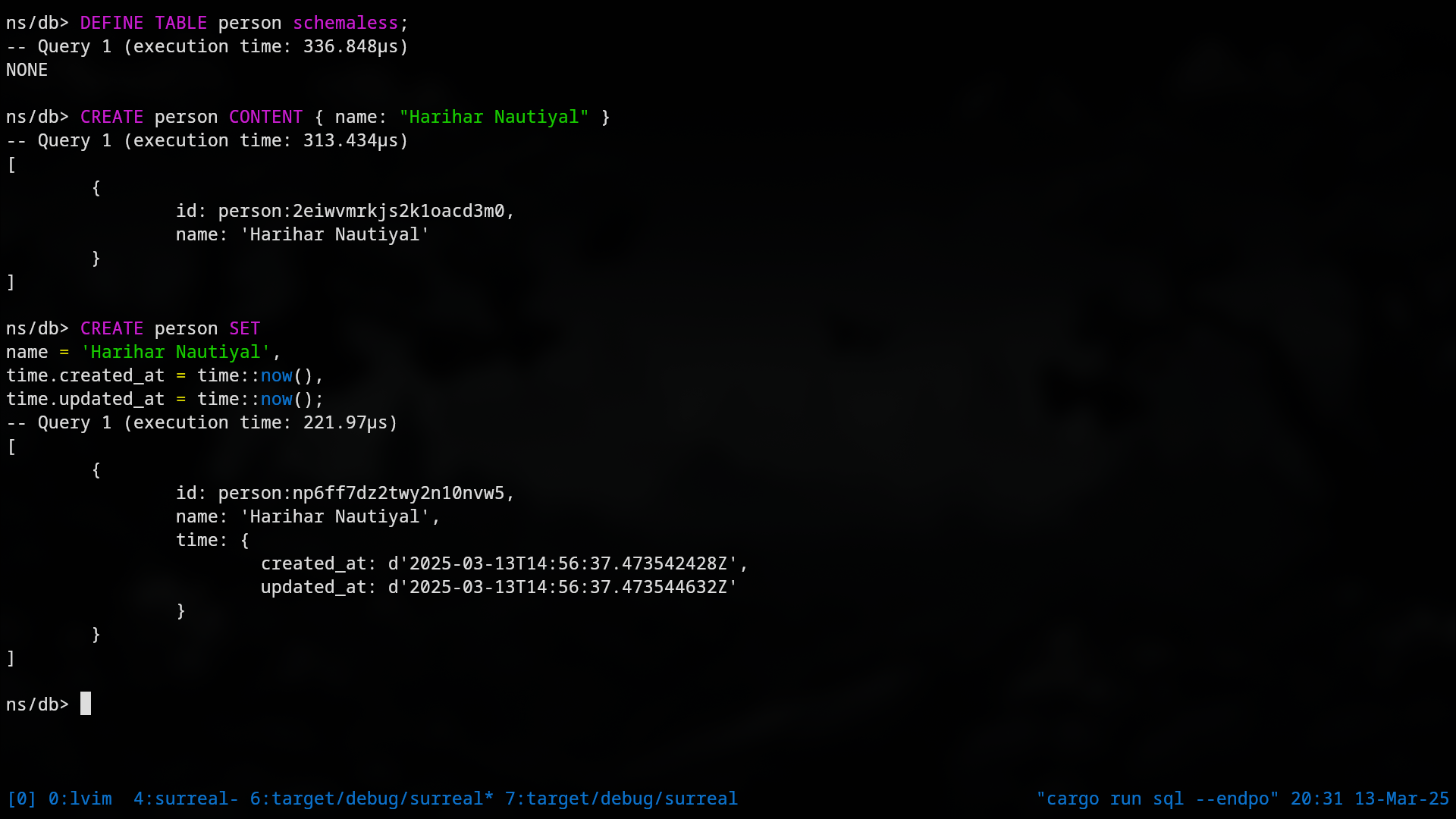SurrealDB CLI with Syntax Highlighting