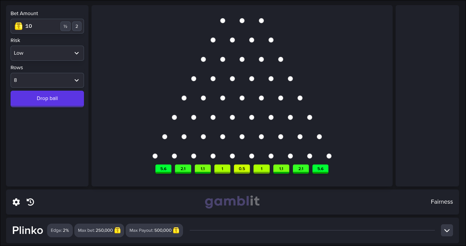 Plinko game in action on Gamblit