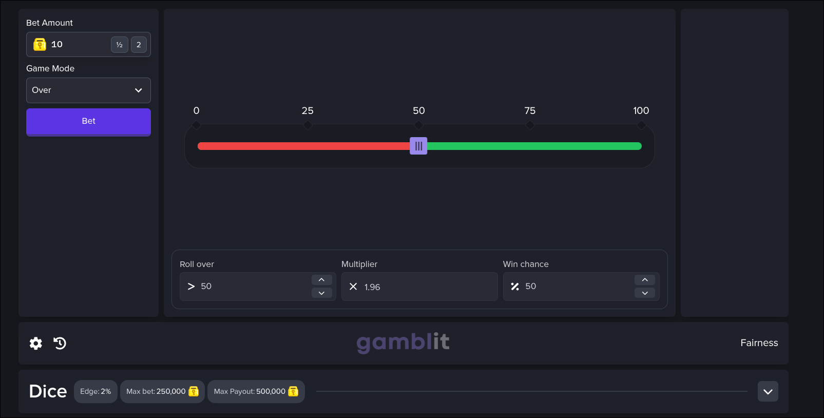 The customizable Dice game on Gamblit